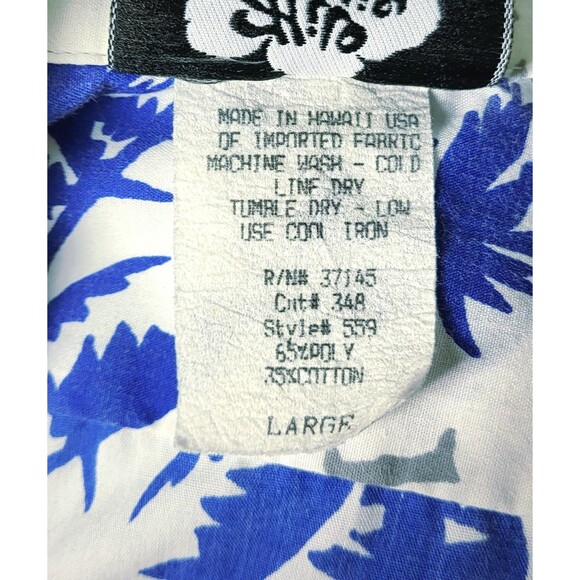 Vintage 60s Hilo Hattie White Blue Palm Tree Island Hawaiian Button-Down Shirt - Picture 9 of 9